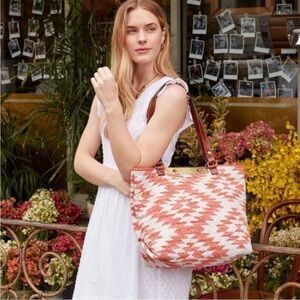 Patricia Nash | Chennai Tote Burnt Coral Cotton Woven Summer Southwestern Bag
